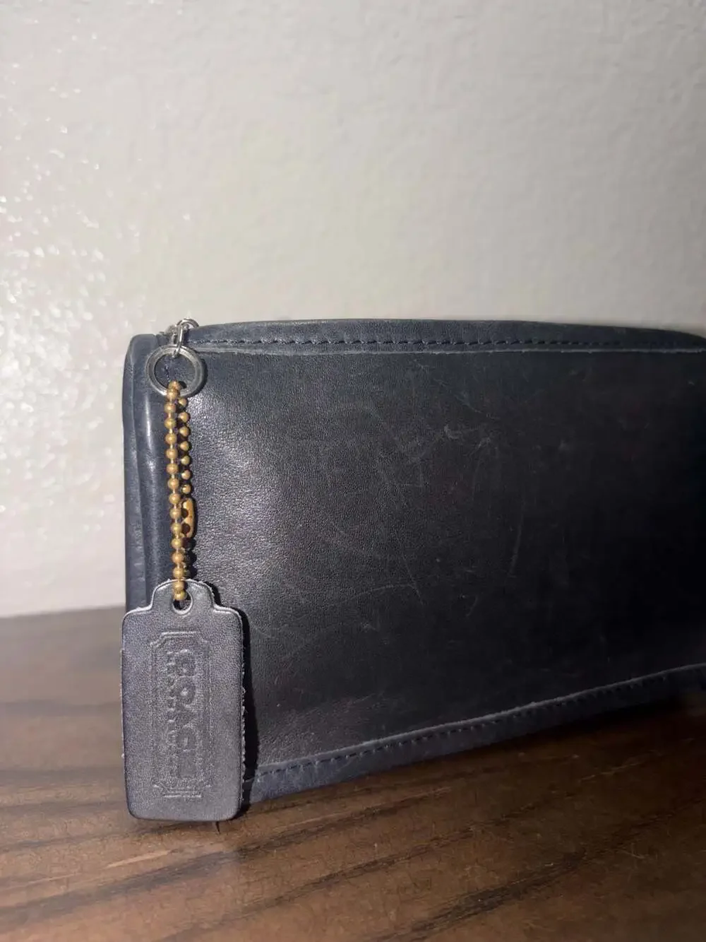 Vintage Coach Black Leather Cosmetic Case Clutch Pouch